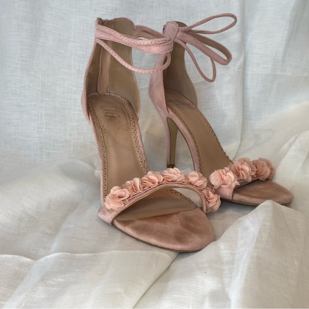Pink Floral Appliqué Heels